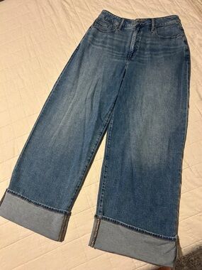 Express Wide-Leg Cuffed Jeans - Blue